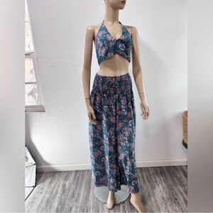 Bold & Beautiful silk pants & top floral print Set - Teal Floral
